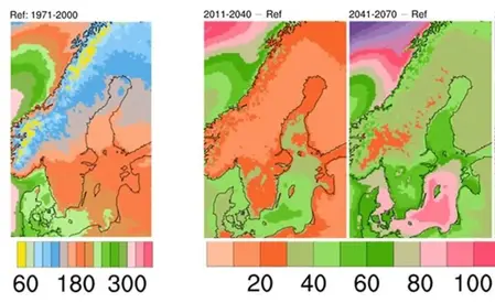 Kartor som visar hur klimatet förändrats över tid.